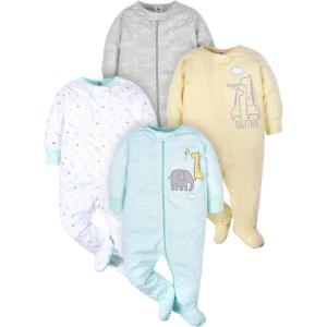 imageGerber Baby Boys 4 Pack Sleep N Play FootieAnimals Green