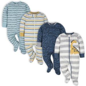 imageGerber Baby Boys 4 Pack Sleep N Play FootieDinosaur Blue