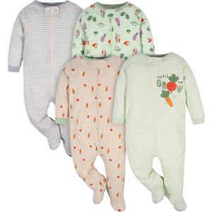 imageGerber Baby Boys 4 Pack Sleep N Play FootieHappy Veggies