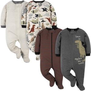 imageGerber Baby Boys 4 Pack Sleep N Play FootieRed Dino