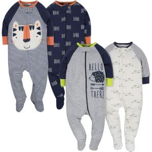 imageGerber Baby Boys 4 Pack Sleep N Play FootieTigerHedgehog