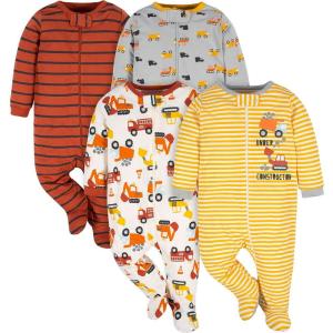 imageGerber Baby Boys 4 Pack Sleep N Play FootieTransportation Zone