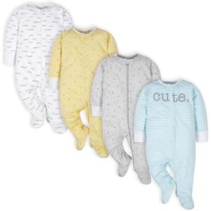 imageGerber Baby Boys 4 Pack Sleep N Play FootieWords Grey