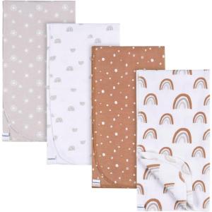 imageGerber Unisex Baby 100 Cotton Flannel Receiving Blankets 30x30 Inches Pack of 4 Coastal Calm One SizeBoho Rainbow