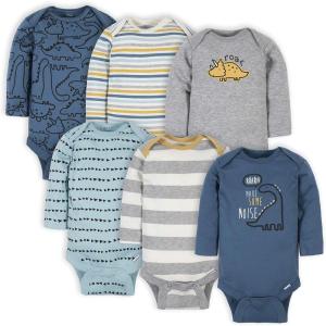 imageGerber Baby Boys 6Pack LongSleeve Onesies BodysuitDinosaur Blue