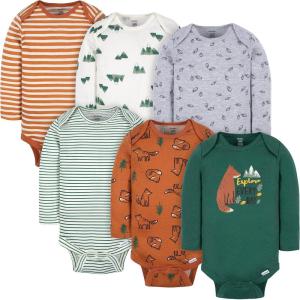 imageGerber Baby Boys 6Pack LongSleeve Onesies BodysuitGreen Fox