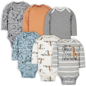 imageGerber Baby Boys 6Pack LongSleeve Onesies BodysuitJungle Blue