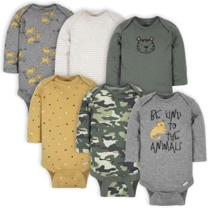 imageGerber Baby Boys 6Pack LongSleeve Onesies BodysuitTiger Green