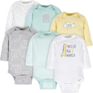 imageGerber Unisex Baby 6 Pack Longsleeve Onesies BodysuitAnimals Green