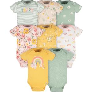 imageGerber babygirls 8pack Short Sleeve Onesies BodysuitsGolden Floral