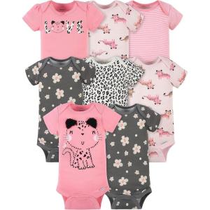 imageGerber babygirls 8pack Short Sleeve Onesies BodysuitsLeopard Pink