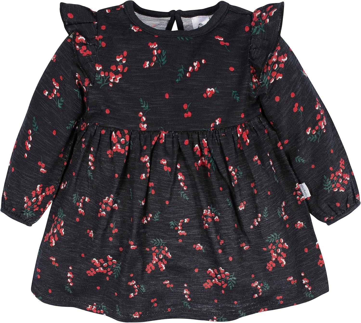 imageGerber Baby Girls Toddler 2Pack Long Sleeve DressesBlack Holly Berries