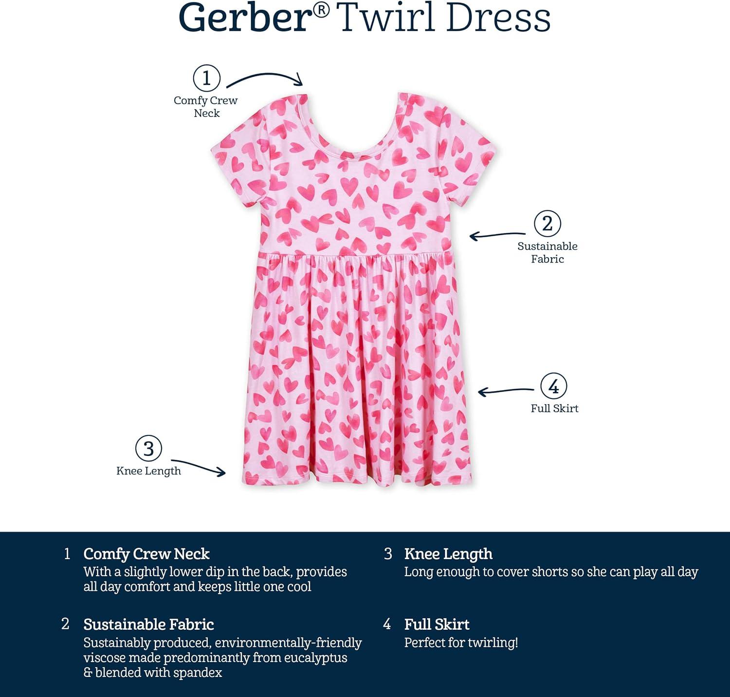 imageGerber Baby Girls Toddler Buttery Soft Short Sleeve Twirl Dress with Viscose Made from EucalyptusHeart Felt