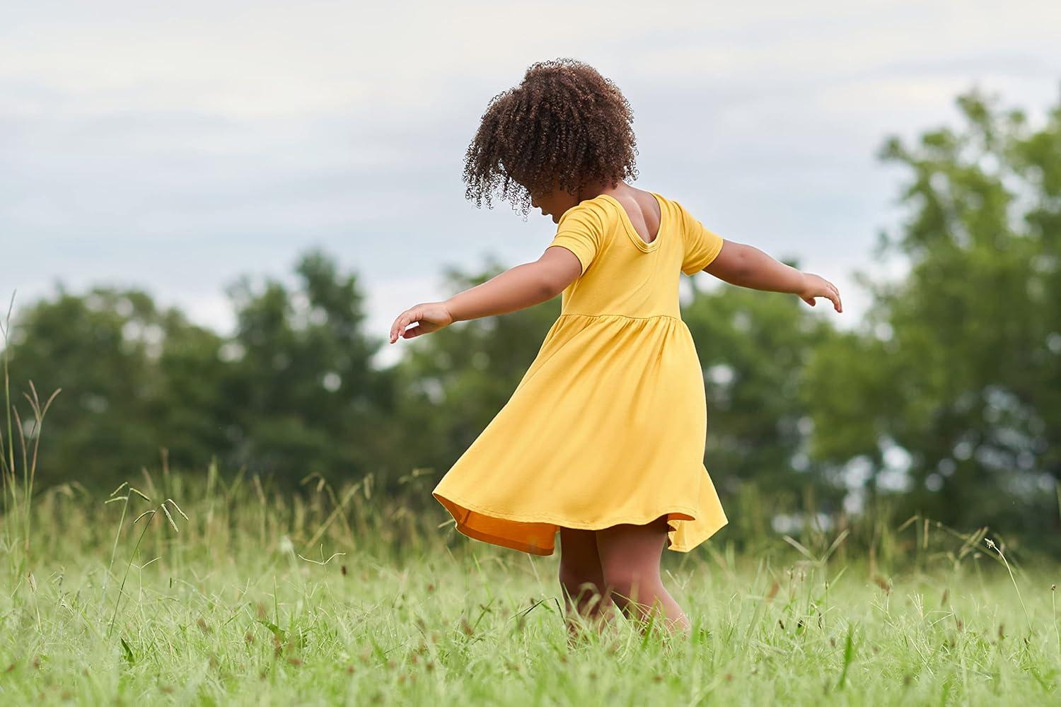 imageGerber Baby Girls Toddler Buttery Soft Short Sleeve Twirl Dress with Viscose Made from EucalyptusHoney