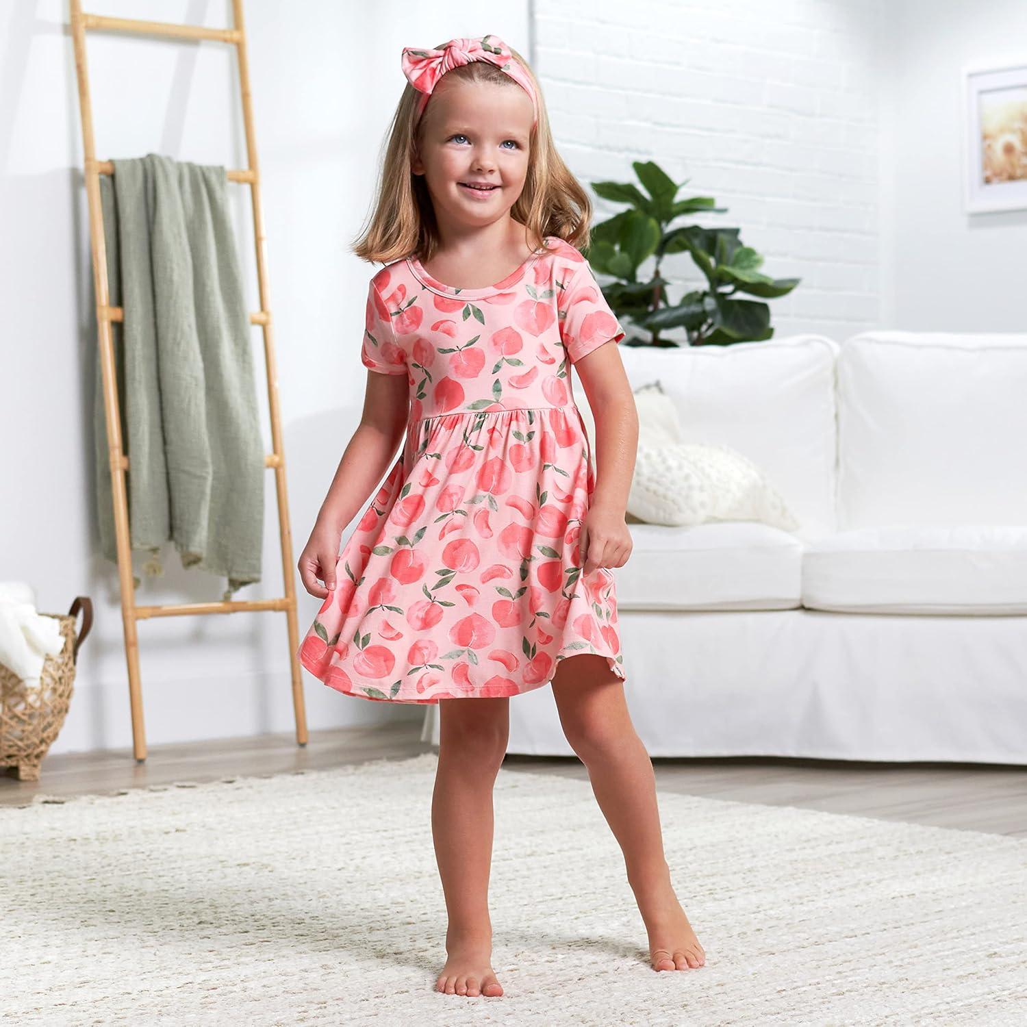 imageGerber Baby Girls Toddler Buttery Soft Short Sleeve Twirl Dress with Viscose Made from EucalyptusJust Peachy