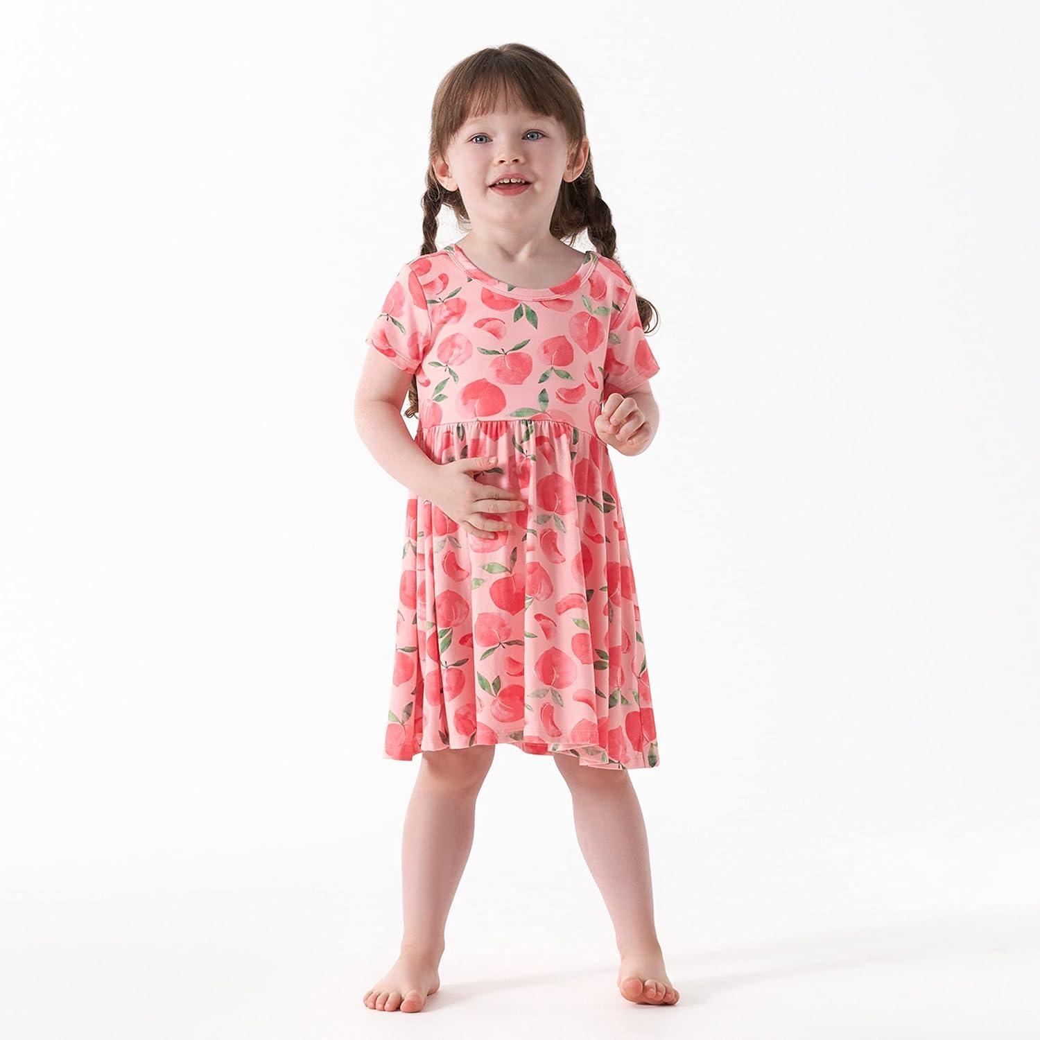 imageGerber Baby Girls Toddler Buttery Soft Short Sleeve Twirl Dress with Viscose Made from EucalyptusJust Peachy
