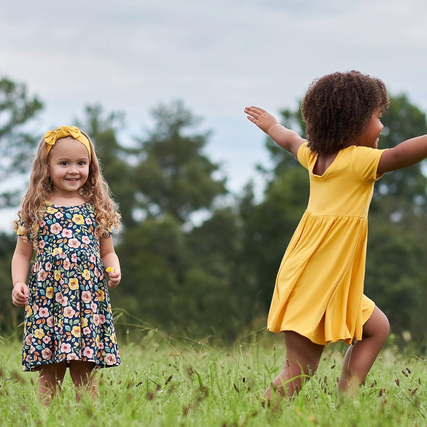 imageGerber Baby Girls Toddler Buttery Soft Short Sleeve Twirl Dress with Viscose Made from EucalyptusMidnight Floral