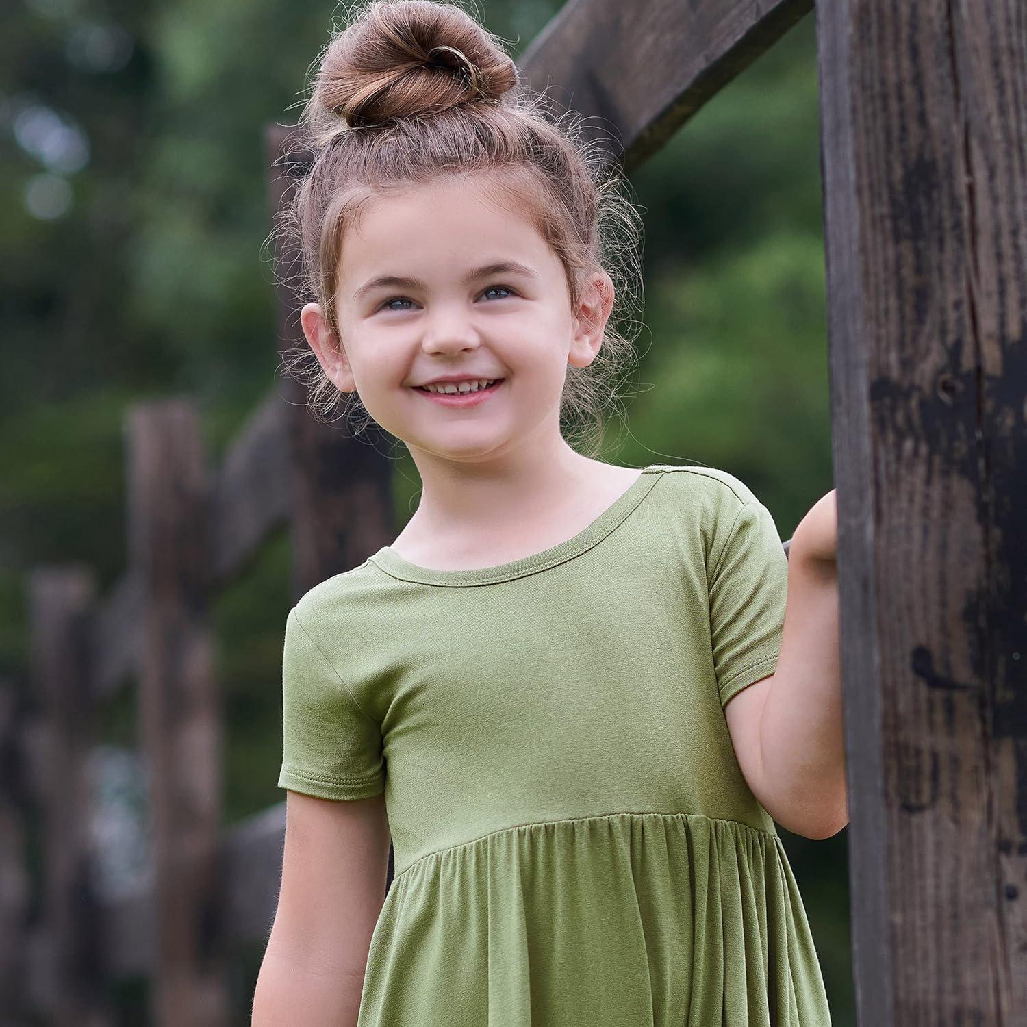 imageGerber Baby Girls Toddler Buttery Soft Short Sleeve Twirl Dress with Viscose Made from EucalyptusMoss