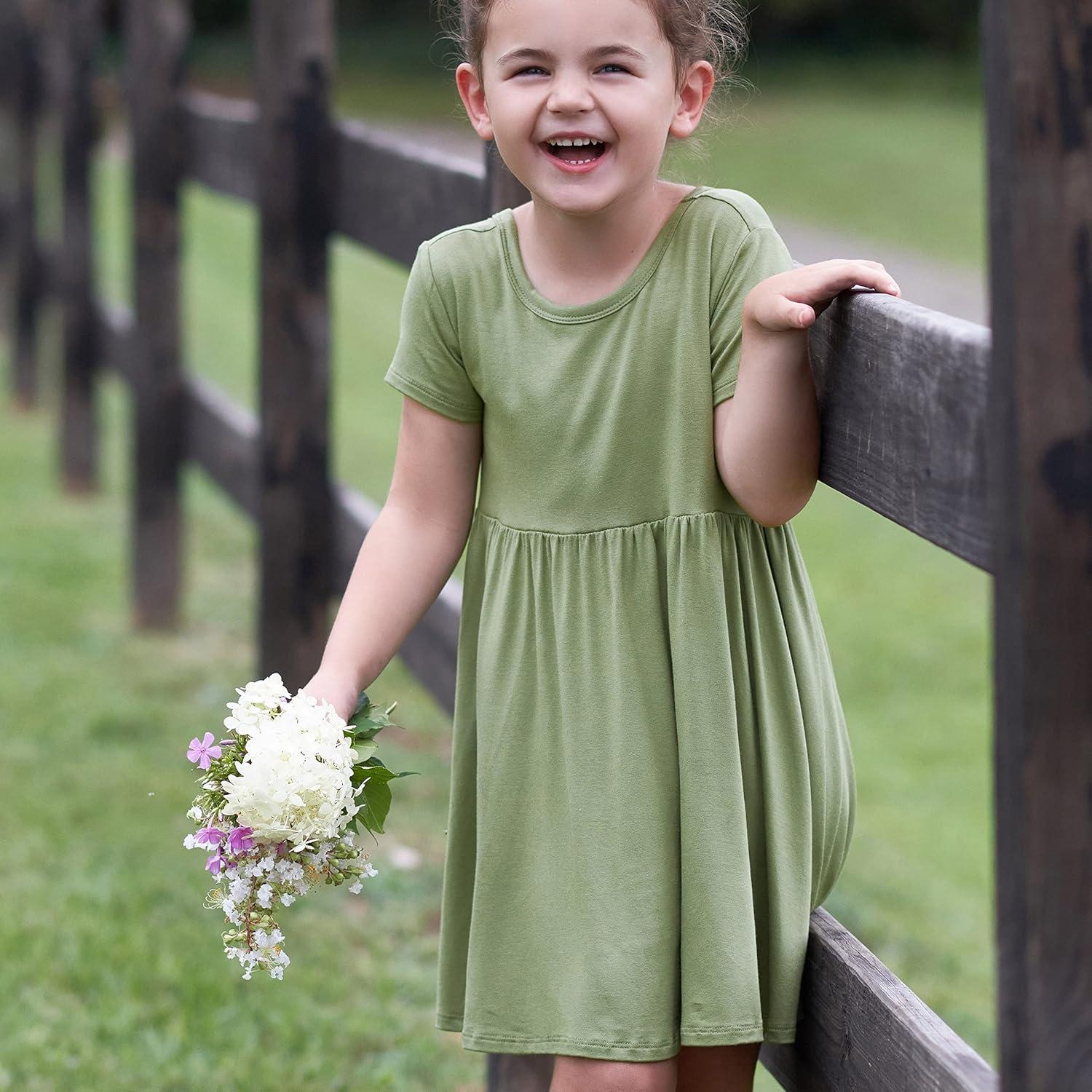 imageGerber Baby Girls Toddler Buttery Soft Short Sleeve Twirl Dress with Viscose Made from EucalyptusMoss