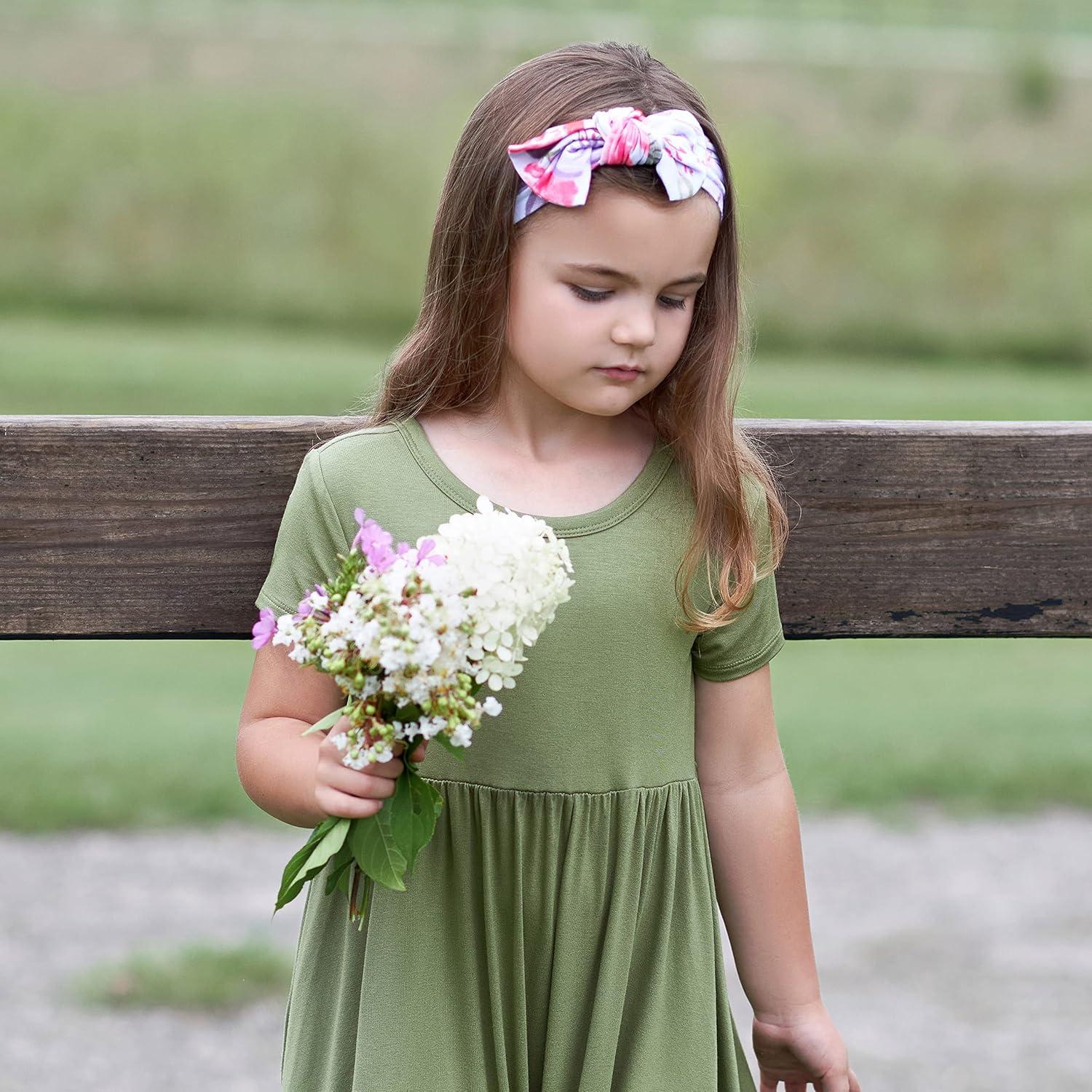 imageGerber Baby Girls Toddler Buttery Soft Short Sleeve Twirl Dress with Viscose Made from EucalyptusMoss