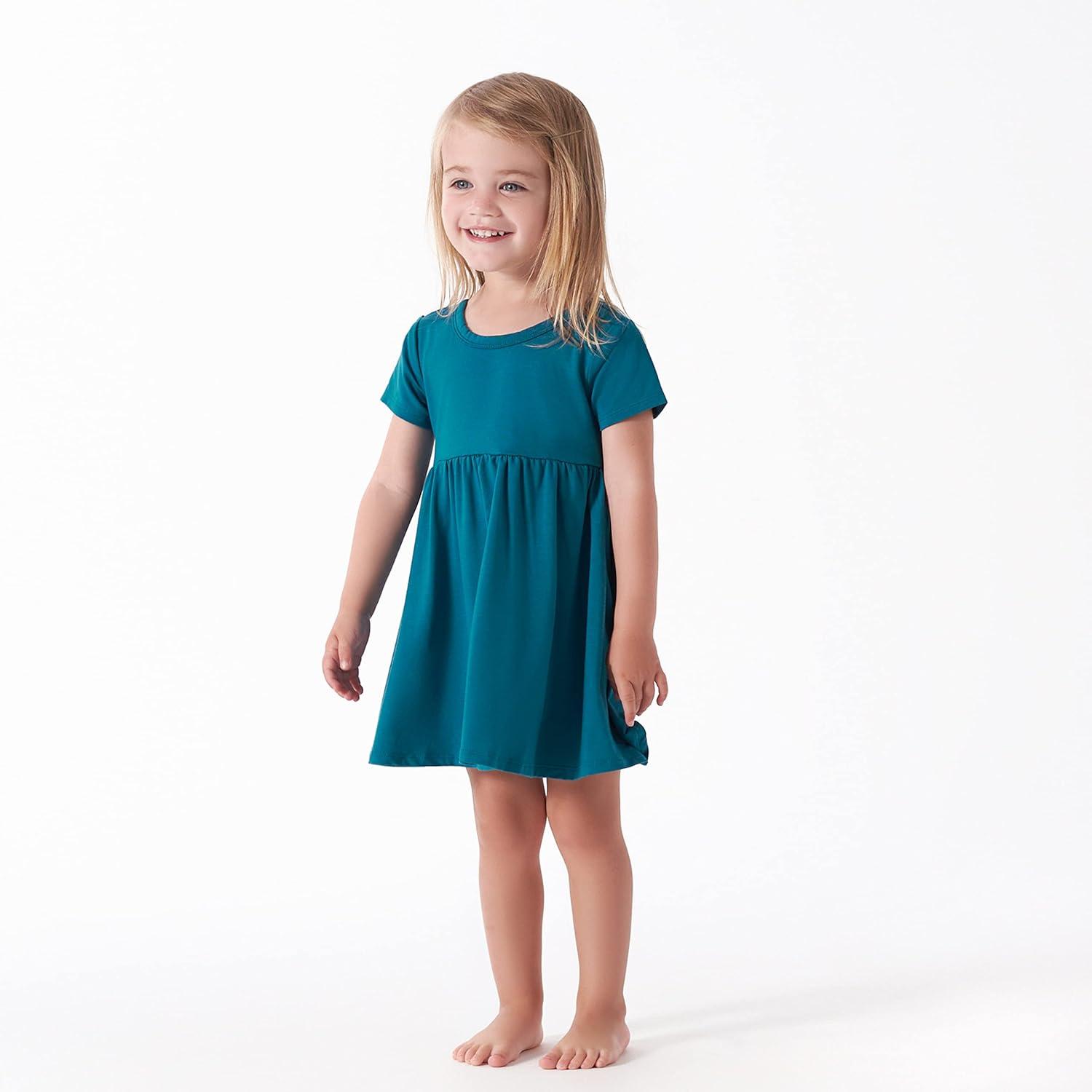 imageGerber Baby Girls Toddler Buttery Soft Short Sleeve Twirl Dress with Viscose Made from EucalyptusOcean Teal