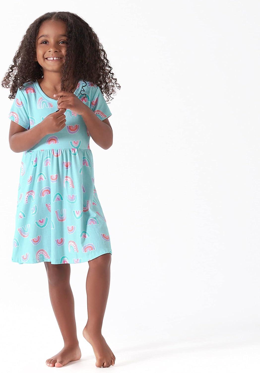 imageGerber Baby Girls Toddler Buttery Soft Short Sleeve Twirl Dress with Viscose Made from EucalyptusRainbow Sky