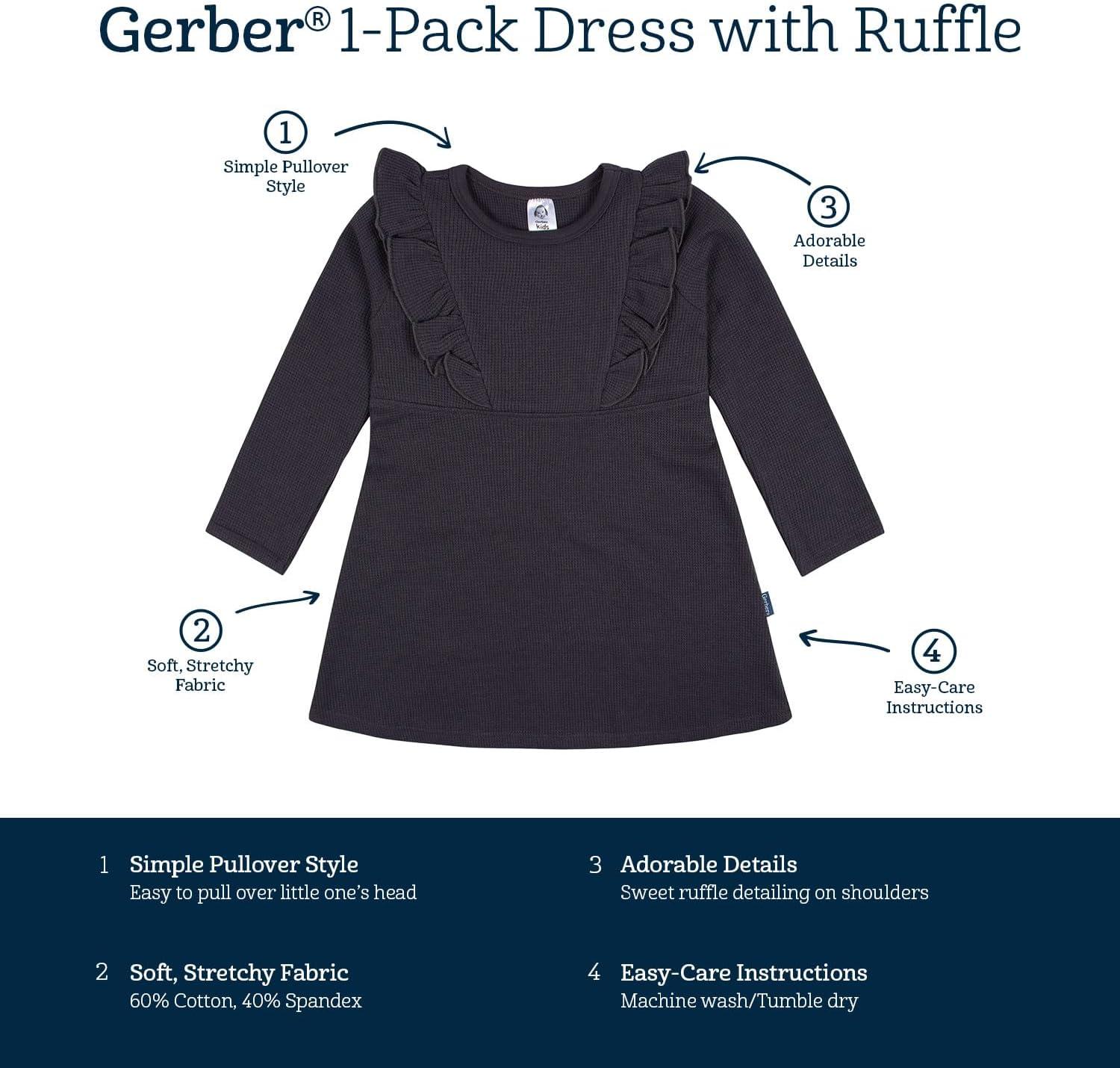 imageGerber Baby Girls Toddler Long Sleeve Dress with Ruffle DetailCharcoal