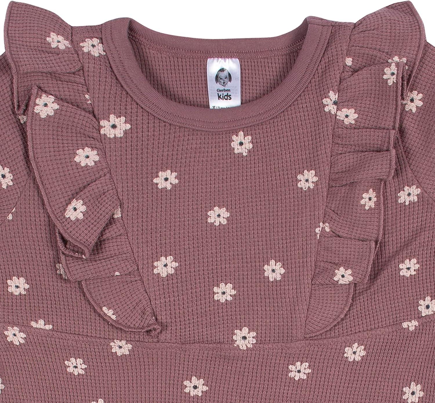 imageGerber Baby Girls Toddler Long Sleeve Dress with Ruffle DetailPink Daisies