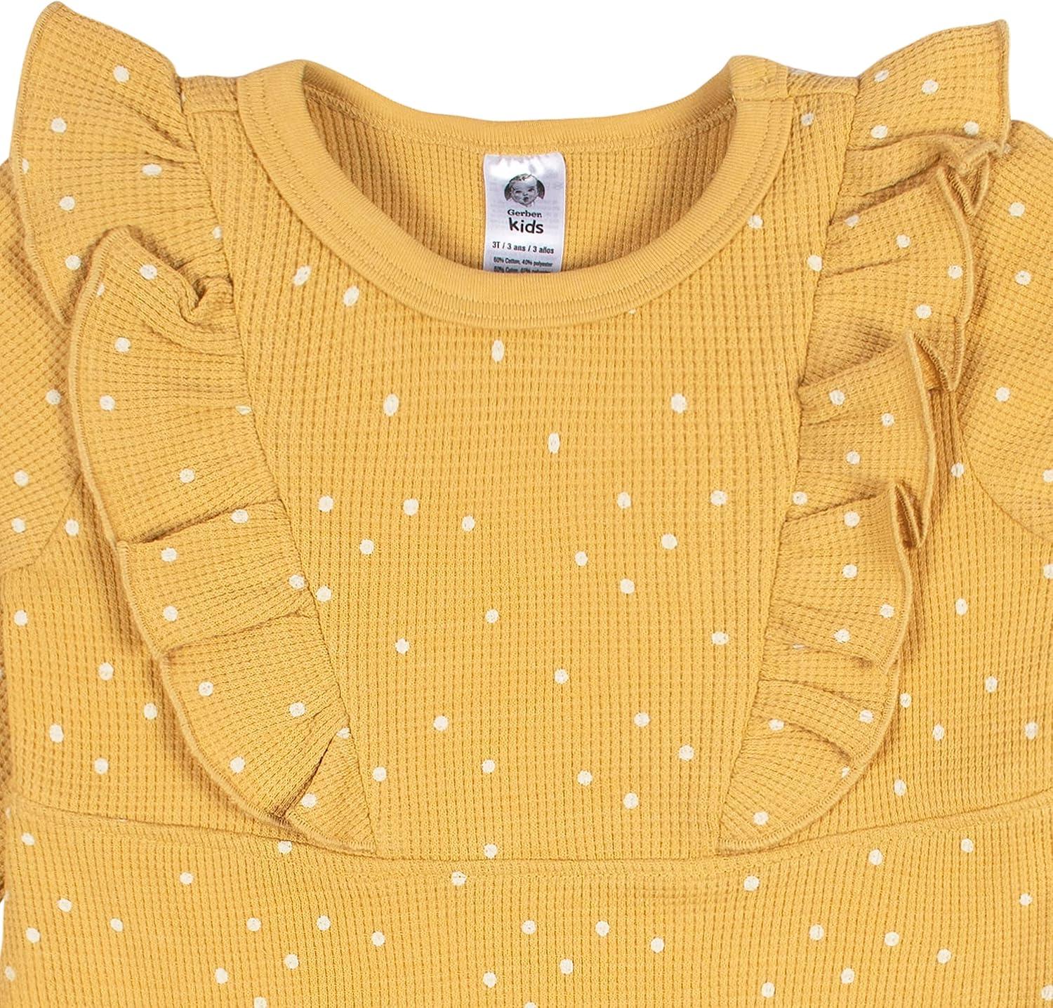 imageGerber Baby Girls Toddler Long Sleeve Dress with Ruffle DetailYellow Dots