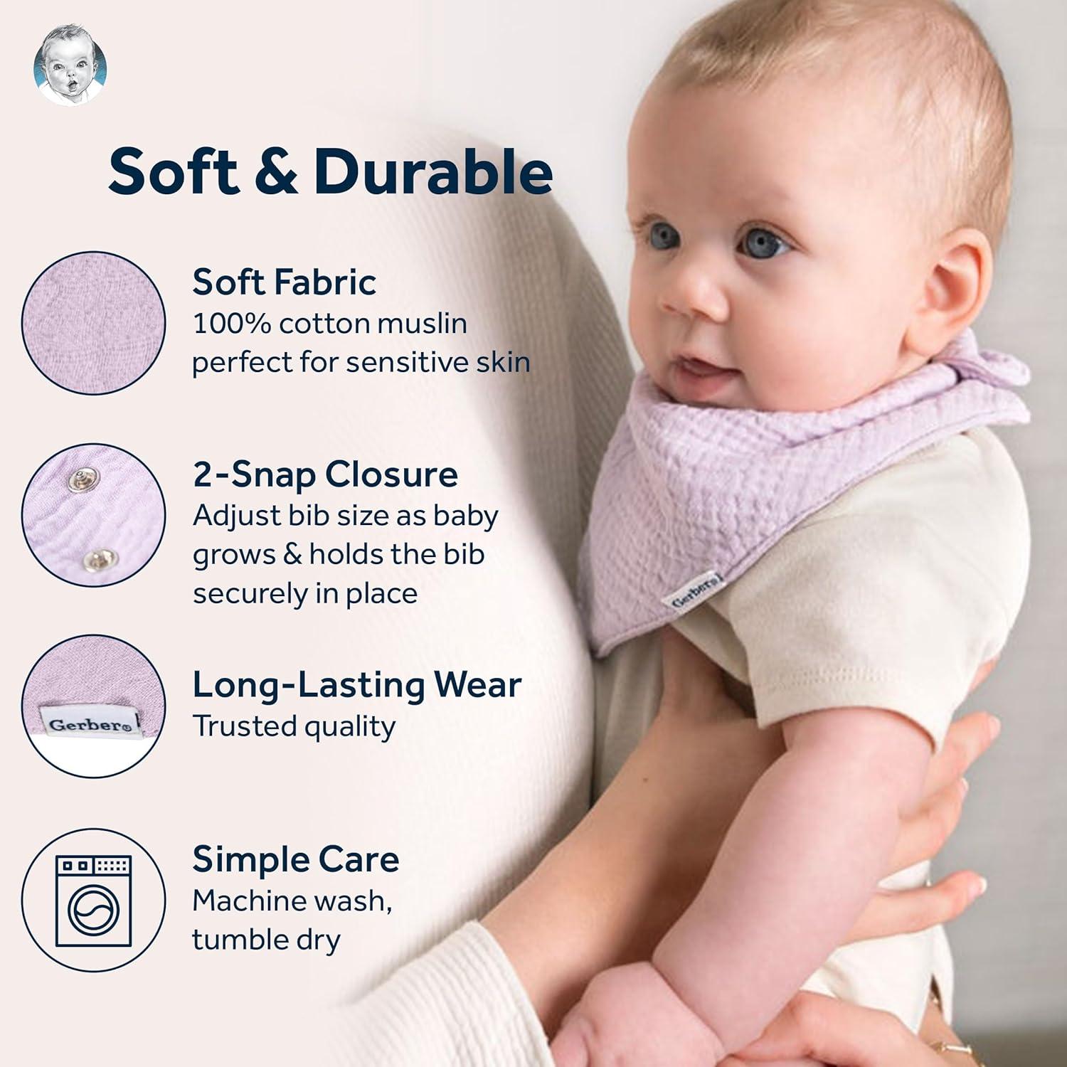 imageGerber Unisex Baby Muslin Bandana BibsBlack and White
