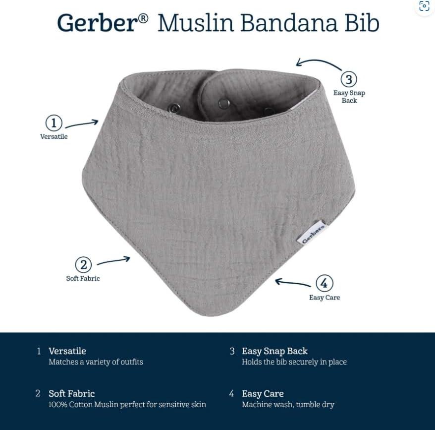 imageGerber Unisex Baby Muslin Bandana BibsSolid Earth