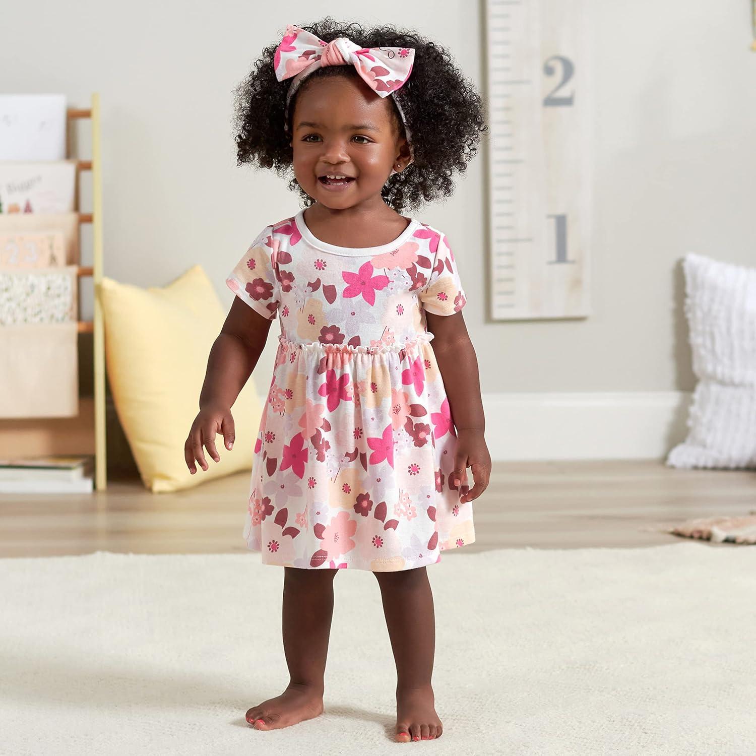 imageGerber babygirls 3piece Dress Diaper Cover and Headband SetFloral