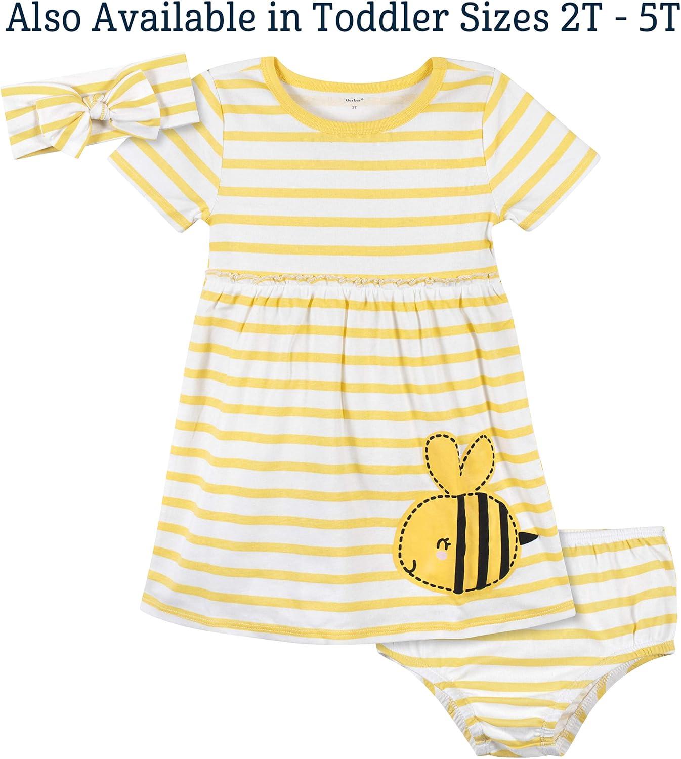 imageGerber babygirls 3piece Dress Diaper Cover and Headband SetYellow Bumblebee