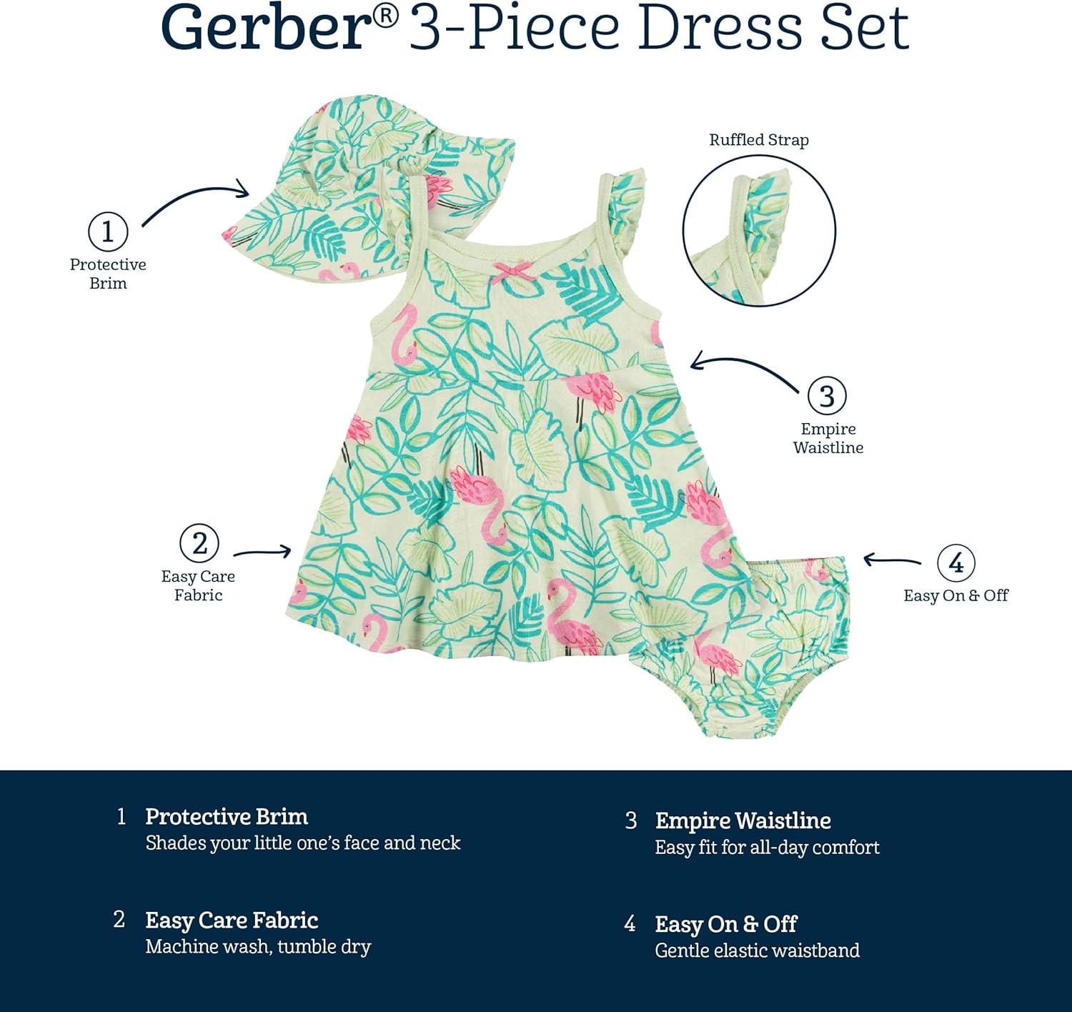 imageGerber babygirls 3piece Sundress Diaper Cover and Hat SetFlamingo