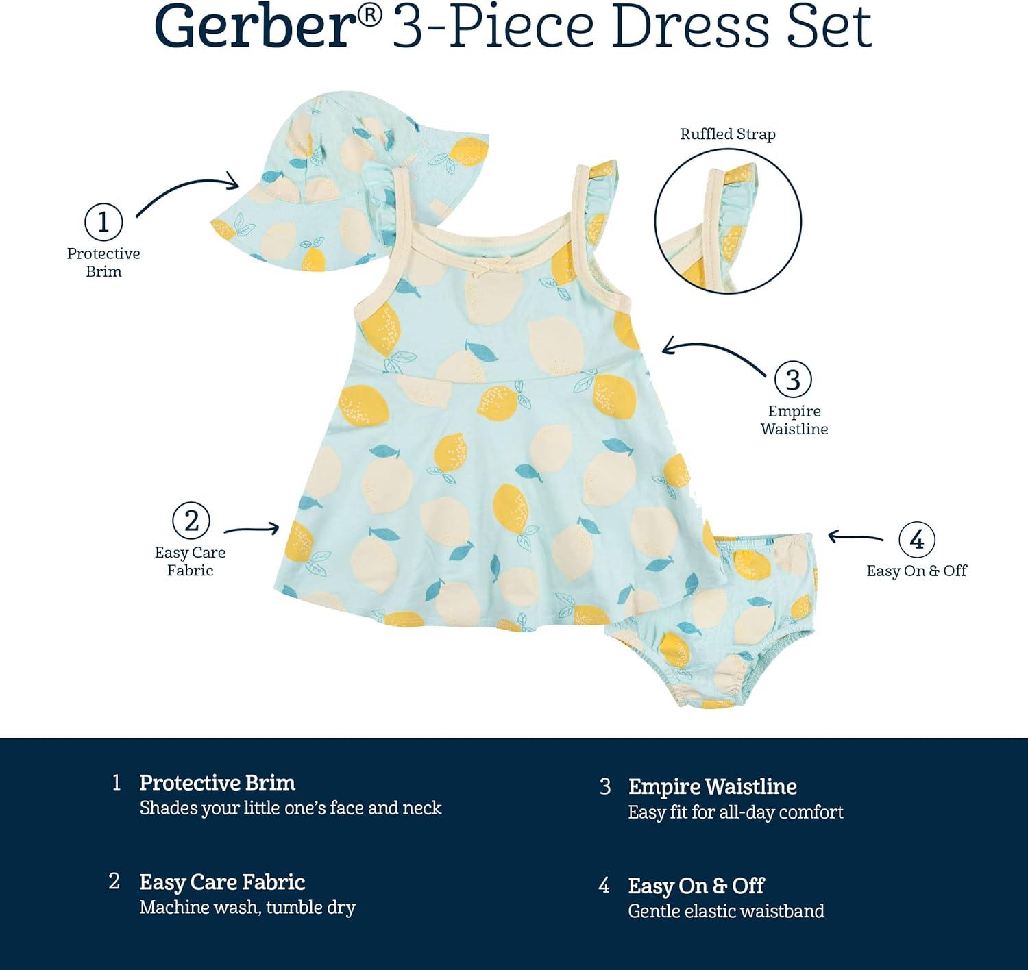 imageGerber babygirls 3piece Sundress Diaper Cover and Hat SetLemons