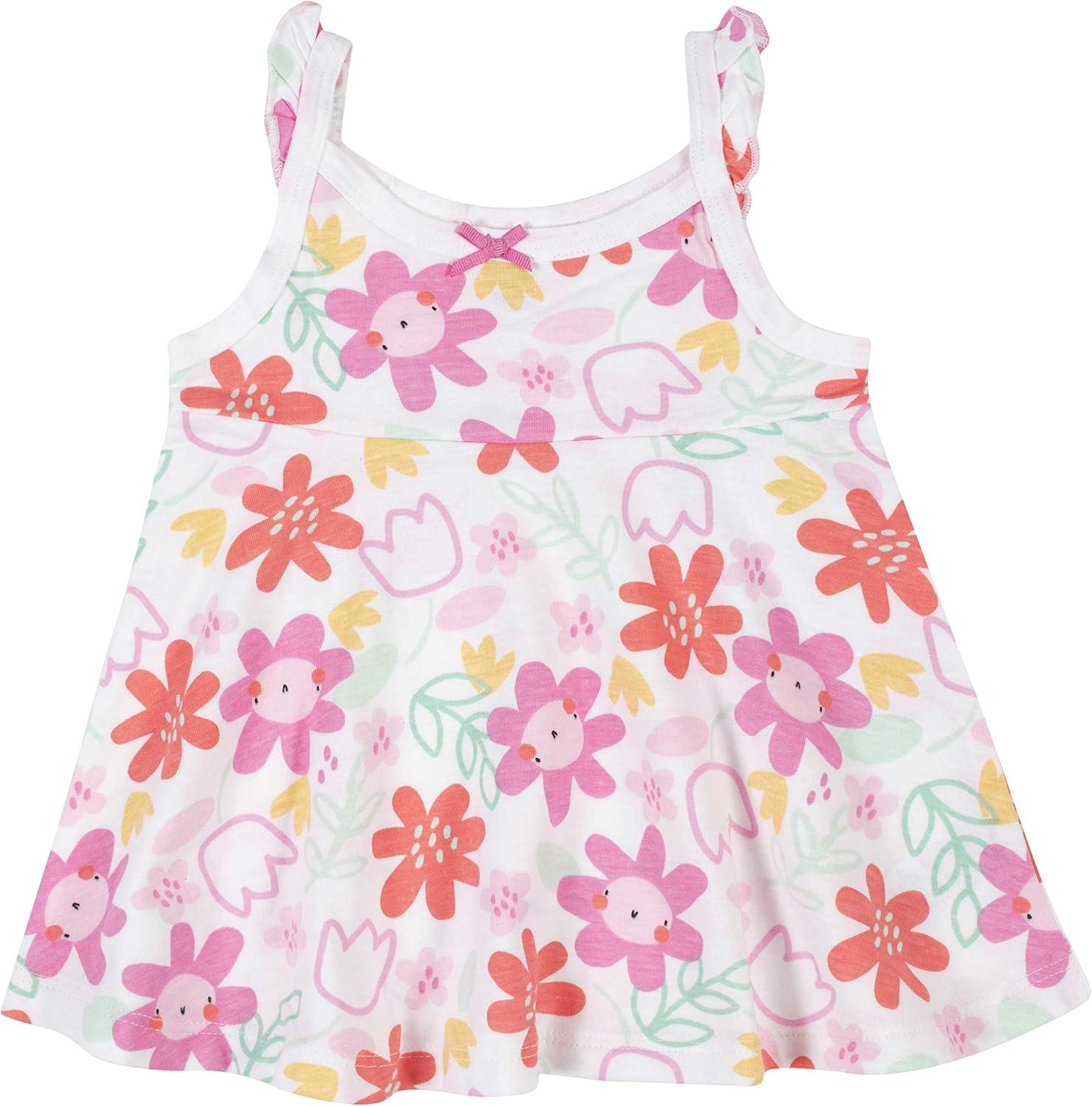 imageGerber babygirls 3piece Sundress Diaper Cover and Hat SetWhite and Pink Garden