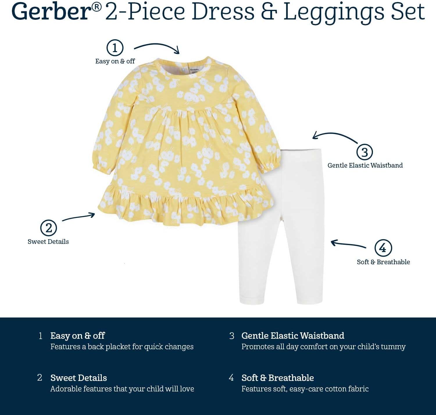 imageGerber babygirls Baby Girls 2piece Dress ampamp Legging SetGolden Flowers
