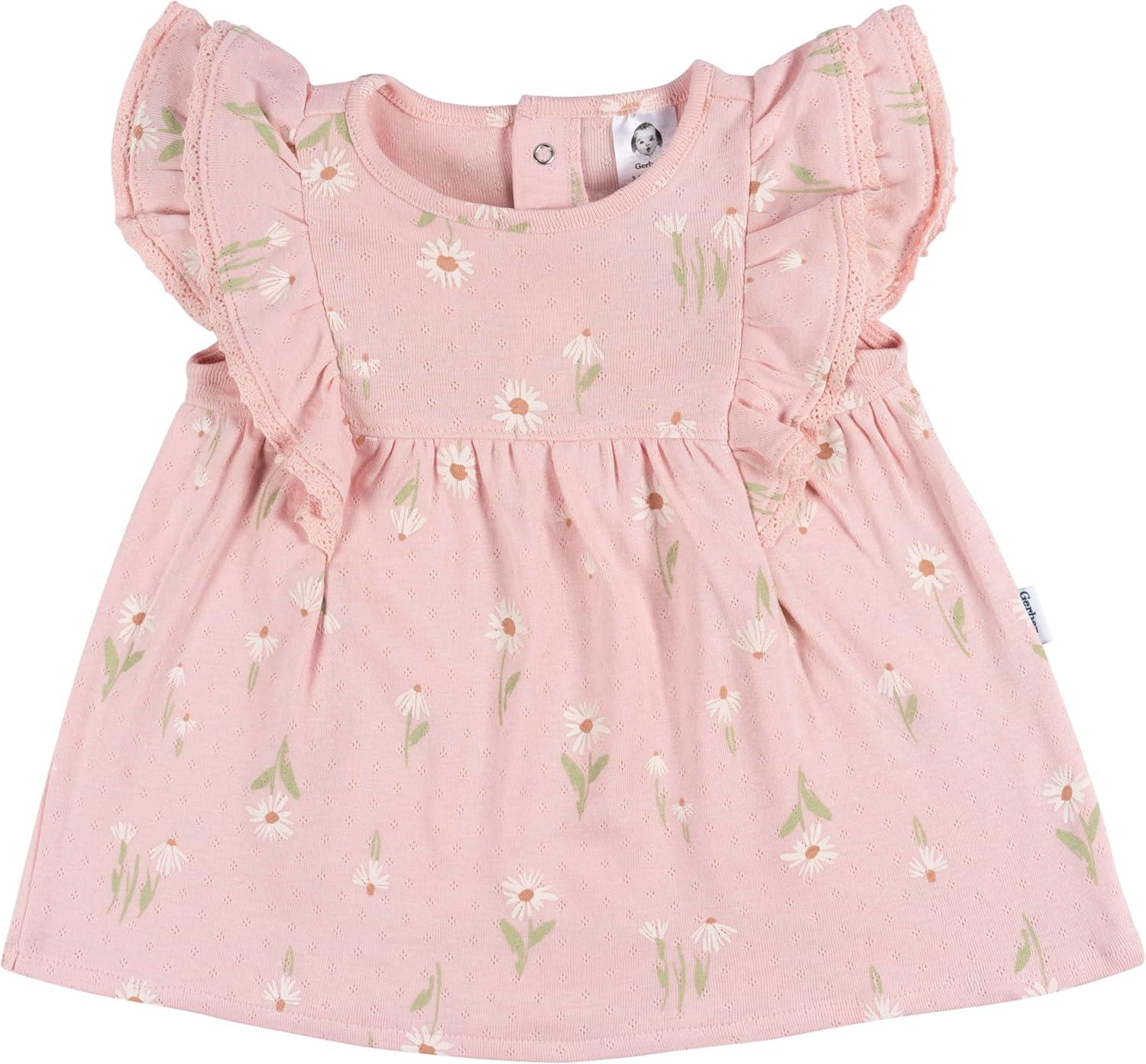 imageGerber babygirls Cotton Dress and Diaper Cover SetDaisies