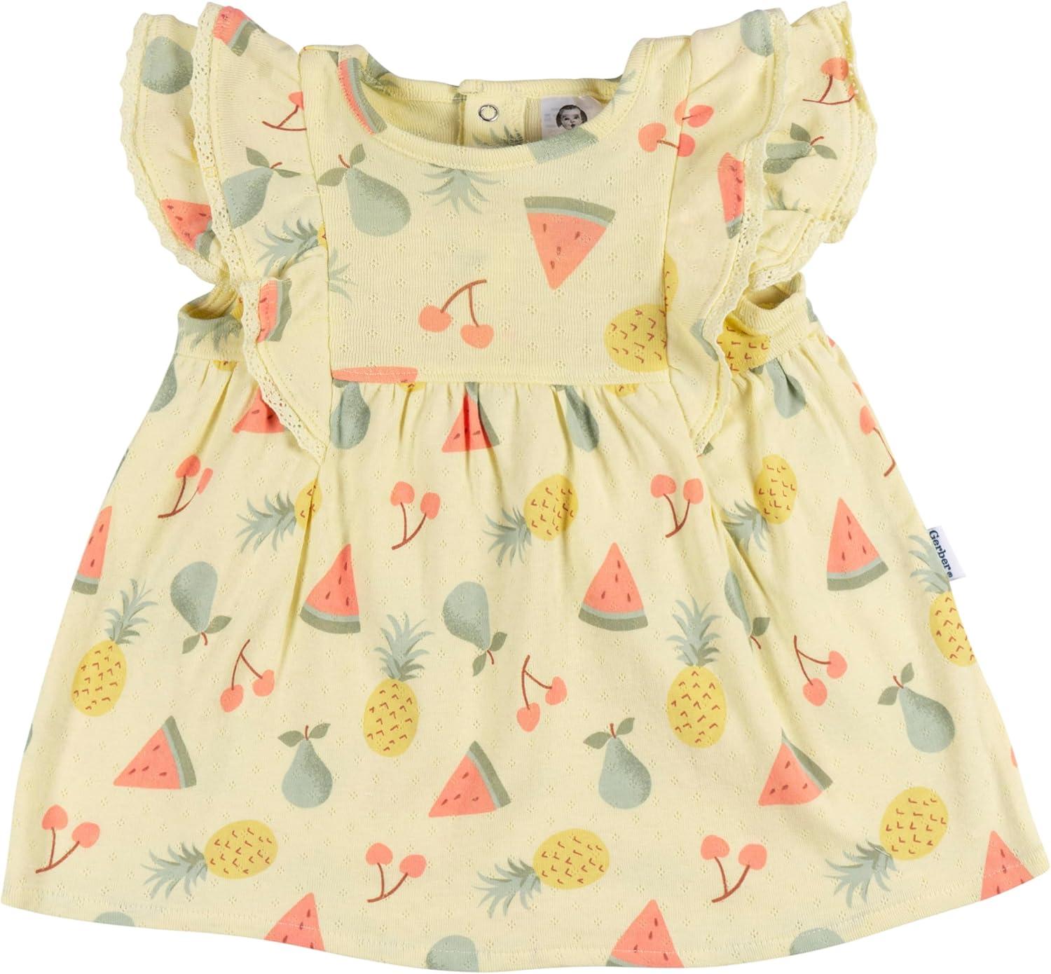 imageGerber babygirls Cotton Dress and Diaper Cover SetFruit