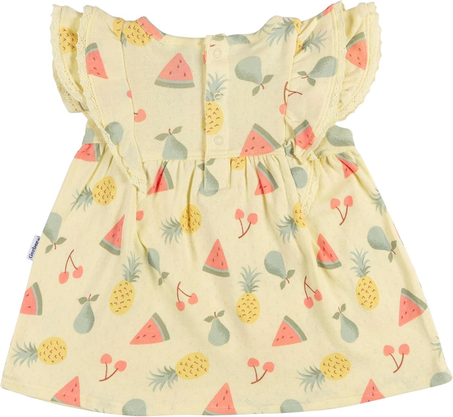 imageGerber babygirls Cotton Dress and Diaper Cover SetFruit