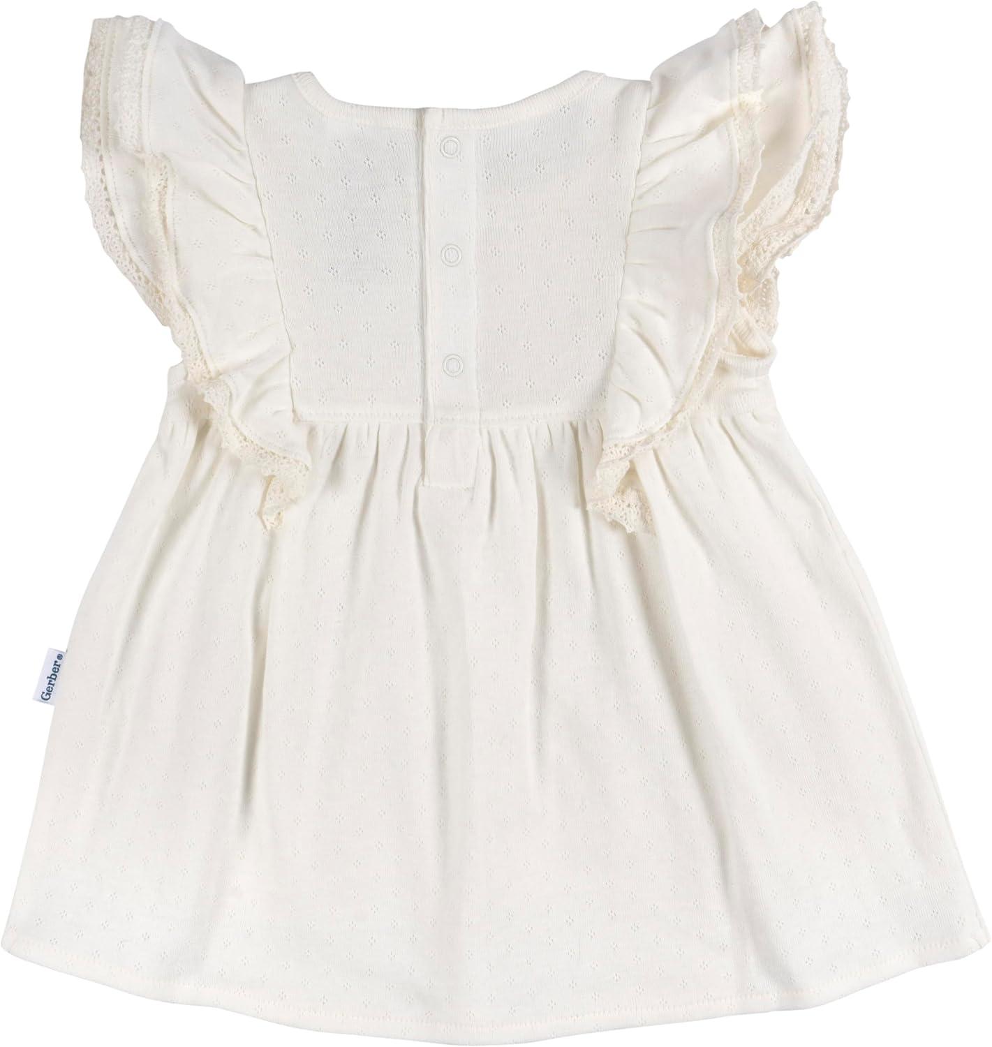 imageGerber babygirls Cotton Dress and Diaper Cover SetIvory