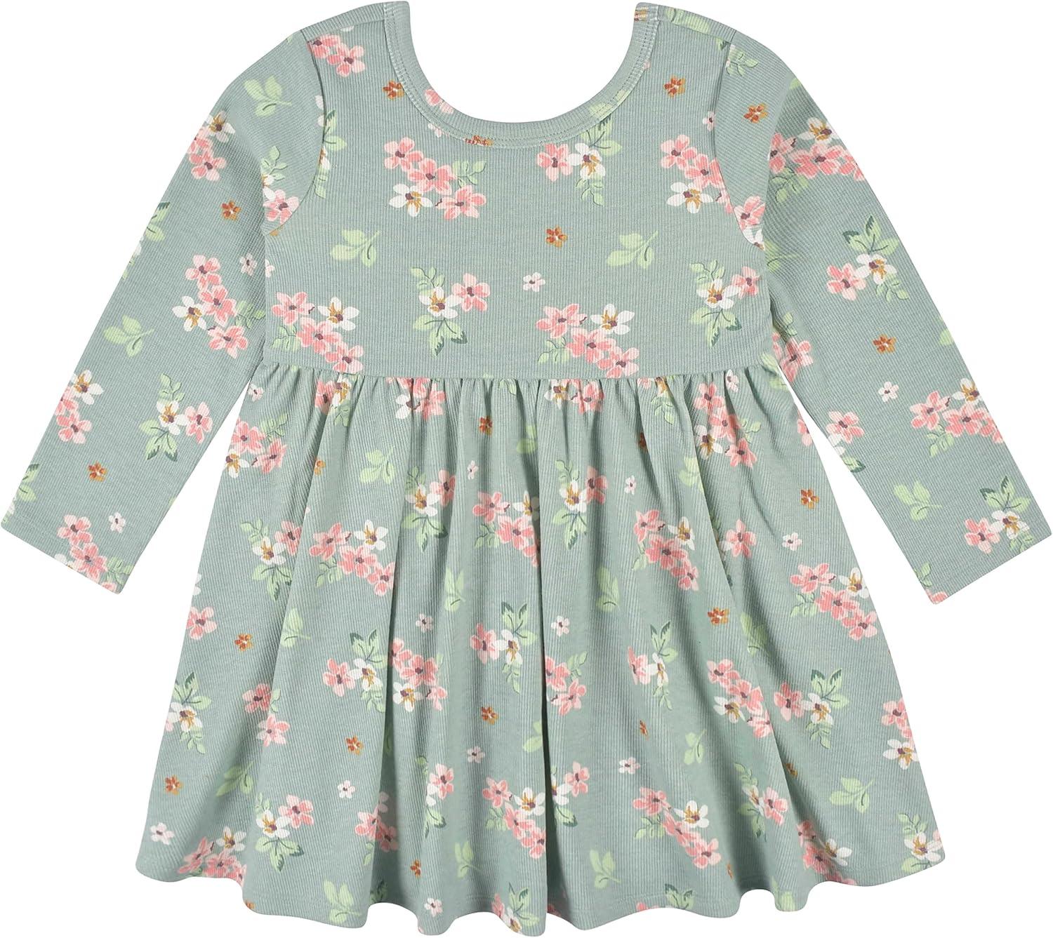 imageGerber babygirls Toddler 2pack Long Sleeve DressesVanilla  Green Floral