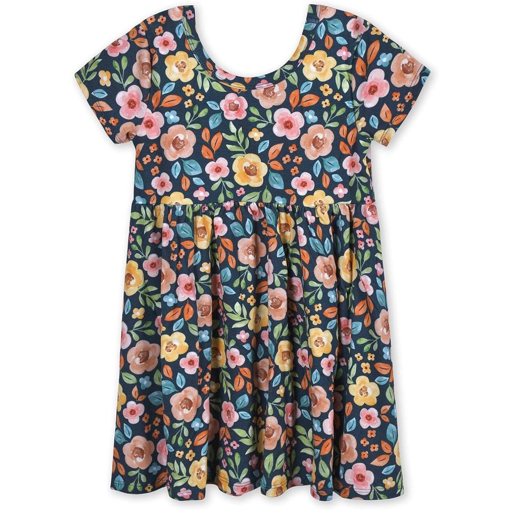 imageGerber Baby Girls Toddler Buttery Soft Short Sleeve Twirl Dress with Viscose Made from EucalyptusMidnight Floral