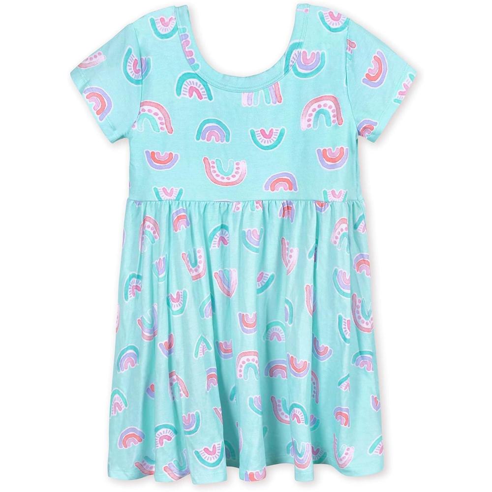 imageGerber Baby Girls Toddler Buttery Soft Short Sleeve Twirl Dress with Viscose Made from EucalyptusRainbow Sky