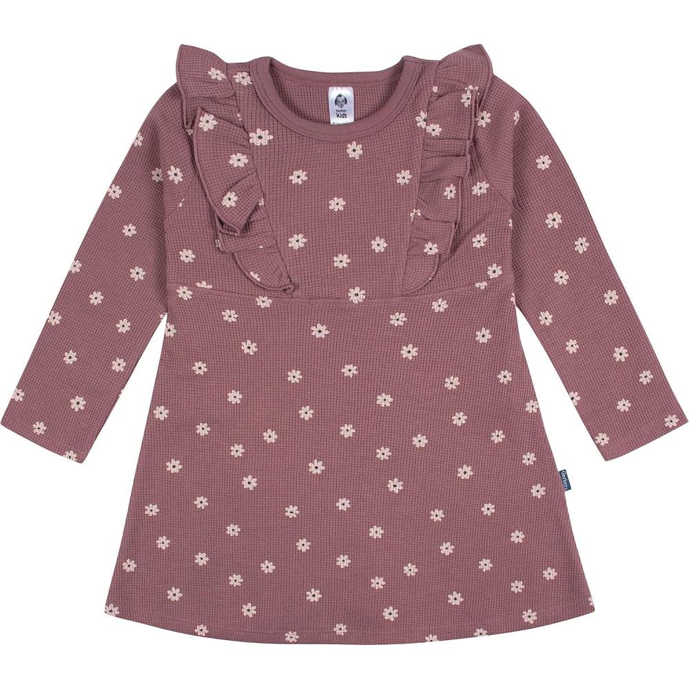 imageGerber Baby Girls Toddler Long Sleeve Dress with Ruffle DetailPink Daisies