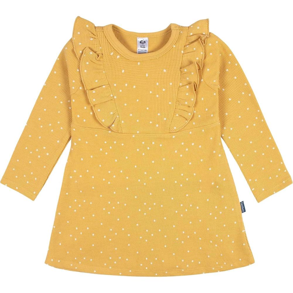 imageGerber Baby Girls Toddler Long Sleeve Dress with Ruffle DetailYellow Dots