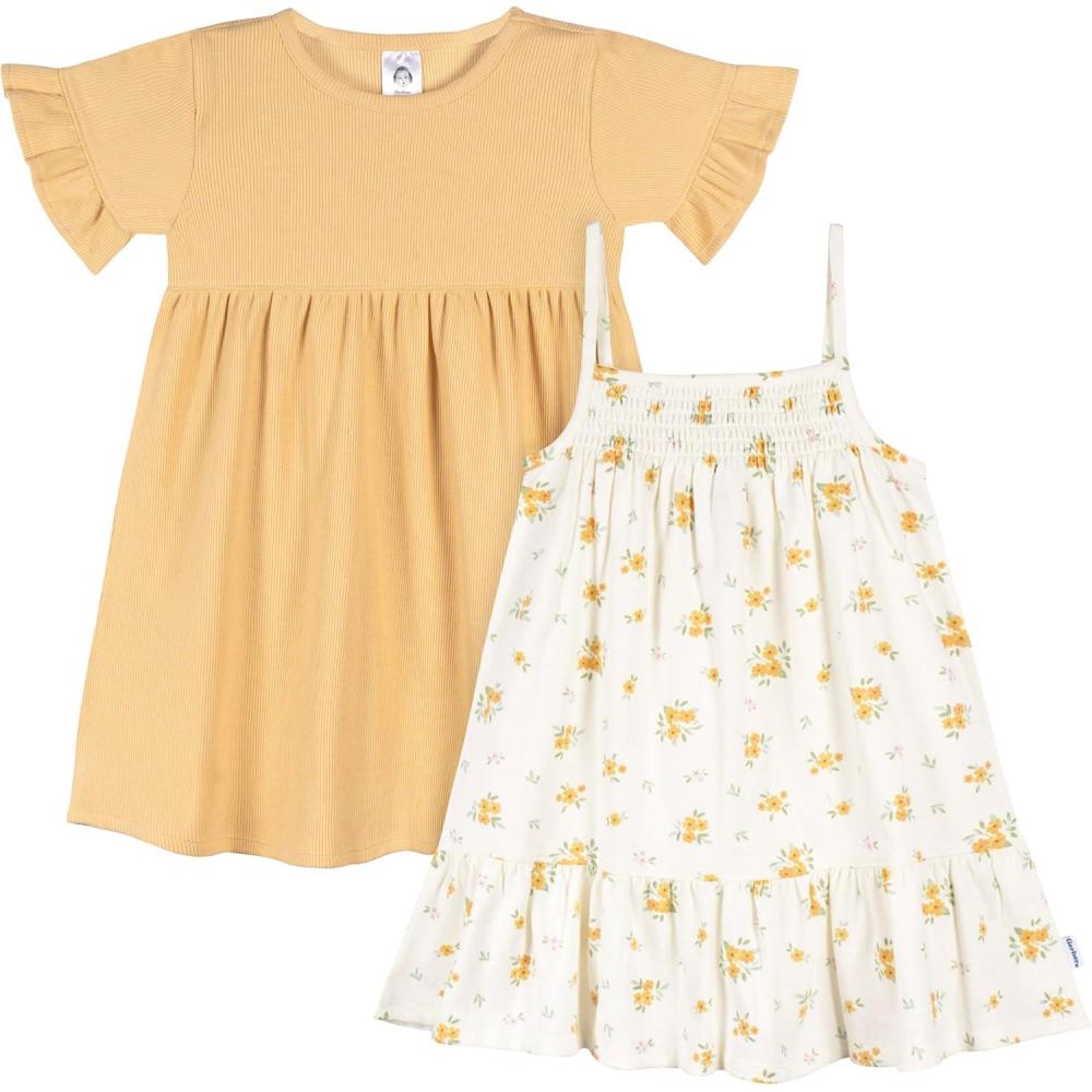 imageGerber Girls Toddler ShortSleeve and Sleeveless Dress SetBouquets