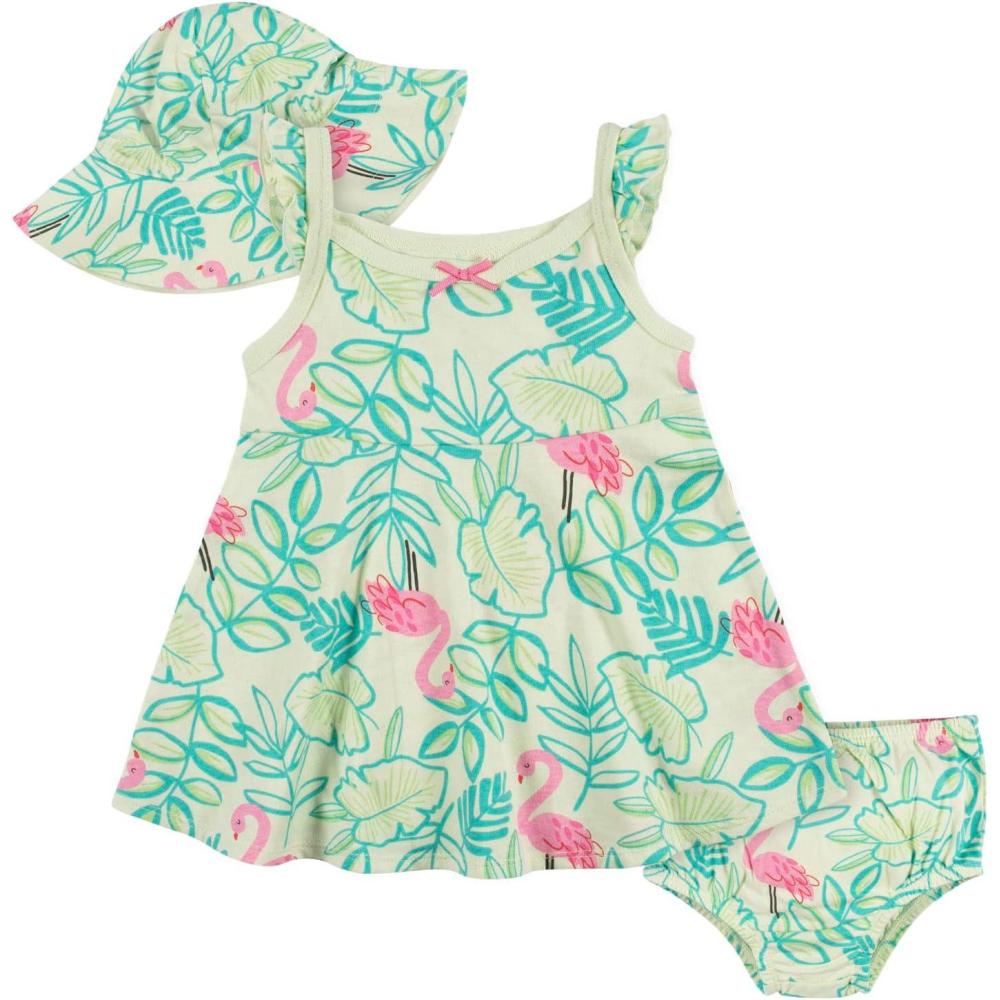 imageGerber babygirls 3piece Sundress Diaper Cover and Hat SetCasual DressFlamingo