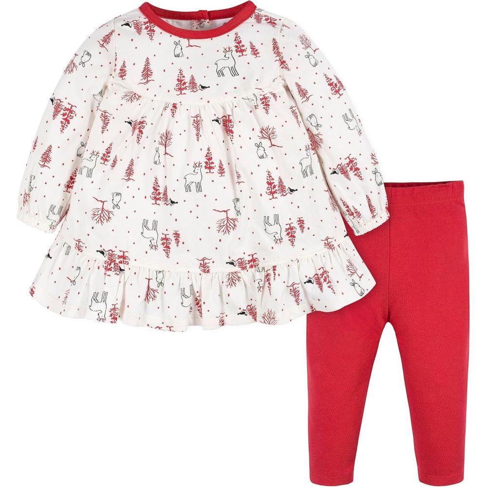 imageGerber babygirls Baby Girls 2piece Dress ampamp Legging SetRed White Winter Scene