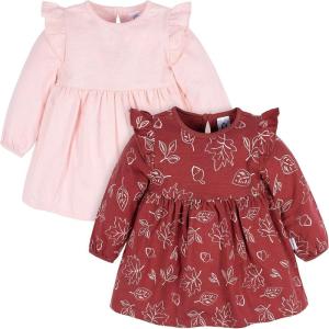 imageGerber Baby Girls Toddler 2Pack Long Sleeve DressesDark Orange Leaves